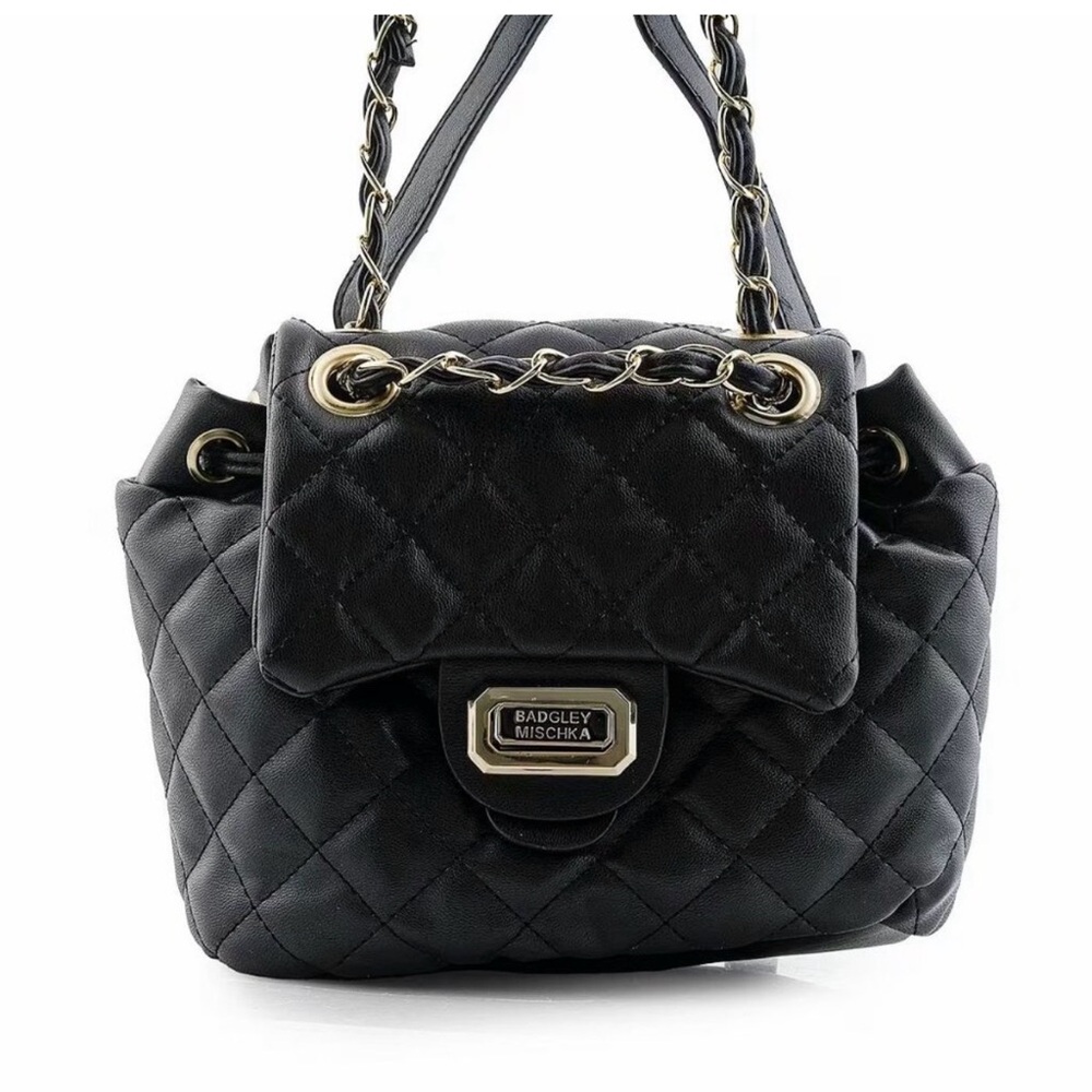 Badgley Mischka Black Quilted Micro Mini Backpack